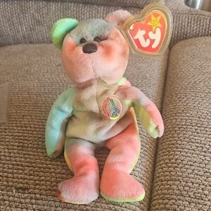 Ty Pastel Tie-Dye Peace Bear Plush Beanie baby